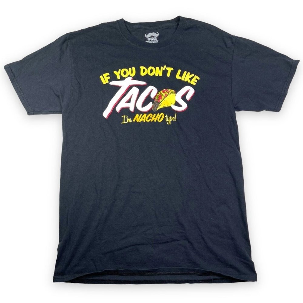 Under Disguise Mens Tacos Nacho Type Funny Graphic T-Shirt Black S/M Cotton